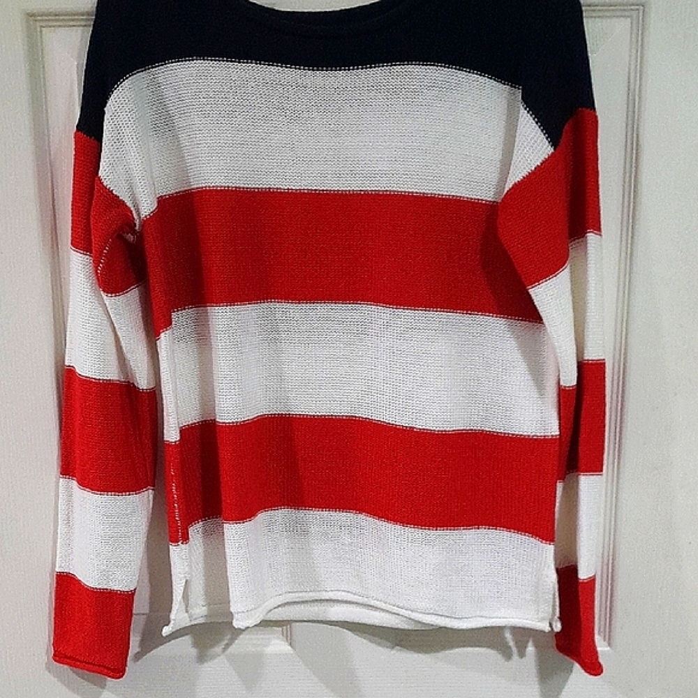 Marcel Reunited Clothing Women's Sweater  Red, White Blue Small runs Medium